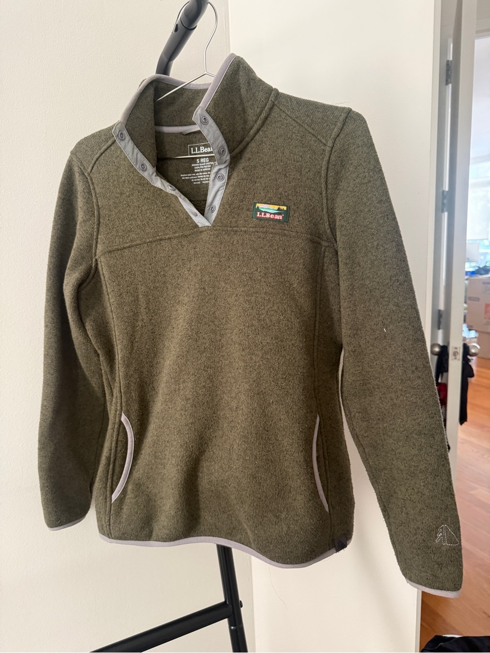 L.L. Bean Women's Olive Green Snap-Front Turtleneck Fleece Pullover